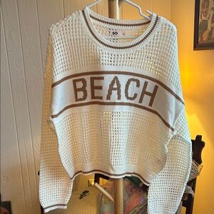 SO Women's Crochet Sweater with BEACH Print